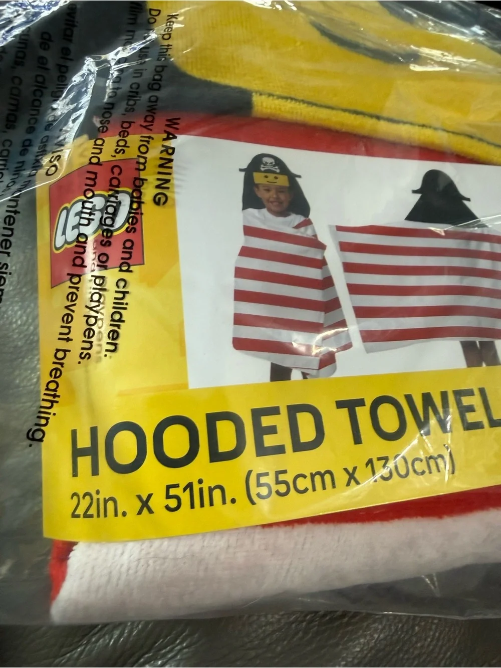 Kids Yellow Hooded Pirate Towel - Cotton Hooded Towel. 22x51
